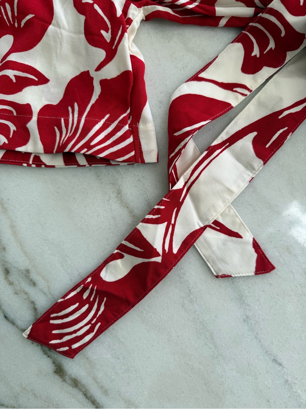Red and White Floral Button-Front Maxi Dress with Tie Waist - Picture 7 of 7